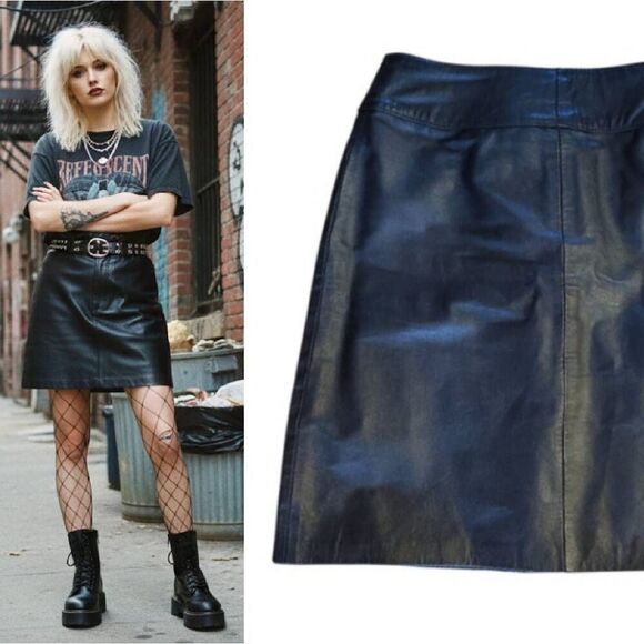BB Dakota Dresses & Skirts - VTG 80s BB Dakota Black Leather Mini Skirt SZ 7 High Waist Moto Grunge Goth